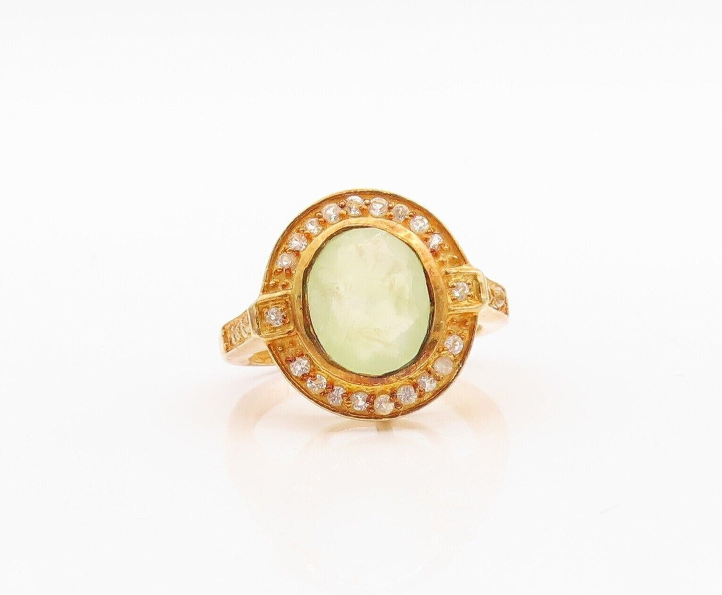 925 Sterling Silver Vintage Ring Gold Plated Green Gemstone Topaz  Sz 7  RG30067