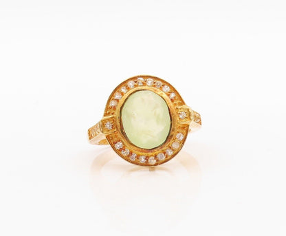 925 Sterling Silver Vintage Ring Gold Plated Green Gemstone Topaz  Sz 7  RG30067