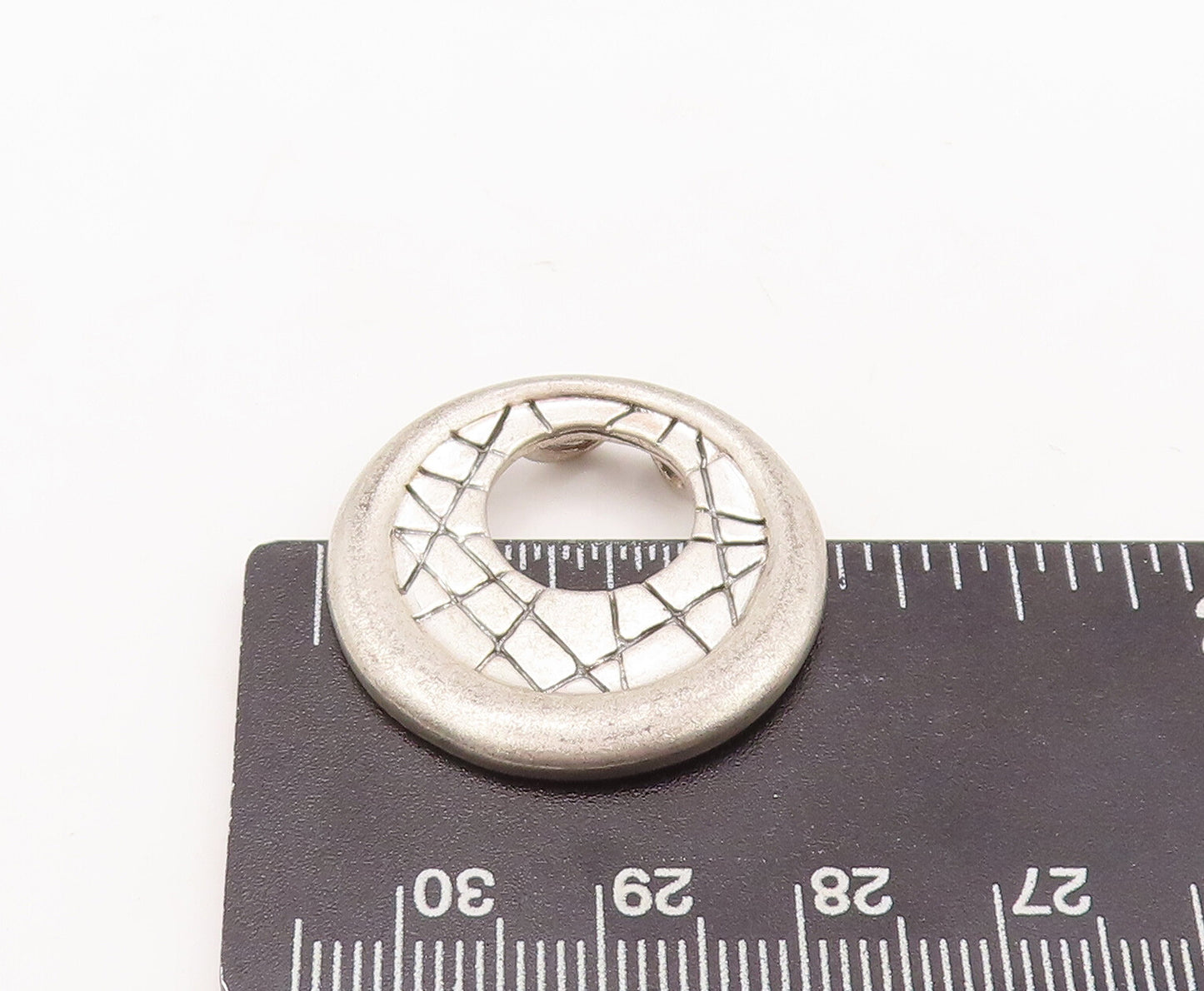 925 Sterling Silver Vintage Pendant Designer Solid Round Grooved  PT23158