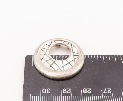 925 Sterling Silver Vintage Pendant Designer Solid Round Grooved  PT23158