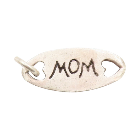 925 Sterling Silver Vintage Pendant Engraved Mom Dual Love Heart Cut Out PT24875