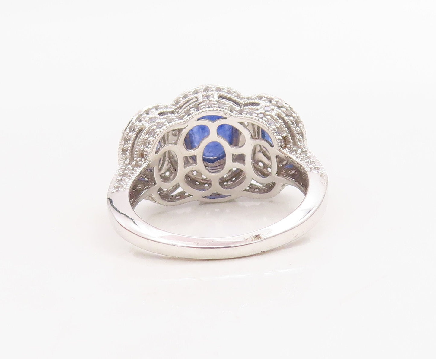 925 Sterling Silver Vintage Ring Oval Sapphire Halo CZ Inlay  Sz 7  RG30743