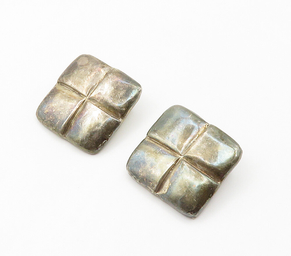 925 Sterling Silver  Vintage Dark Tone Square Non Pierce Drop Earrings  EG7741