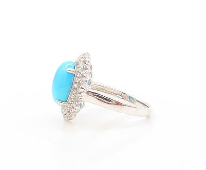 925 Sterling Silver Vintage Ring Cabochon Turquoise Halo Topaz  Sz 8  RG31019