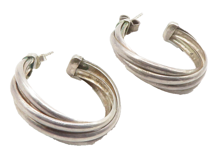 925 Sterling Silver  Vintage Dark Tone Round Twist JHoop Earrings  EG7266