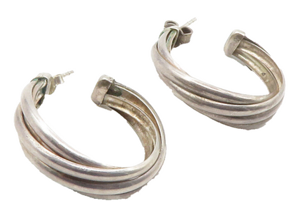 925 Sterling Silver  Vintage Dark Tone Round Twist JHoop Earrings  EG7266