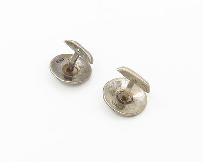 925 Sterling Silver  Vintage Two Tone Floral Pattern Round Cuff Links  TR2396