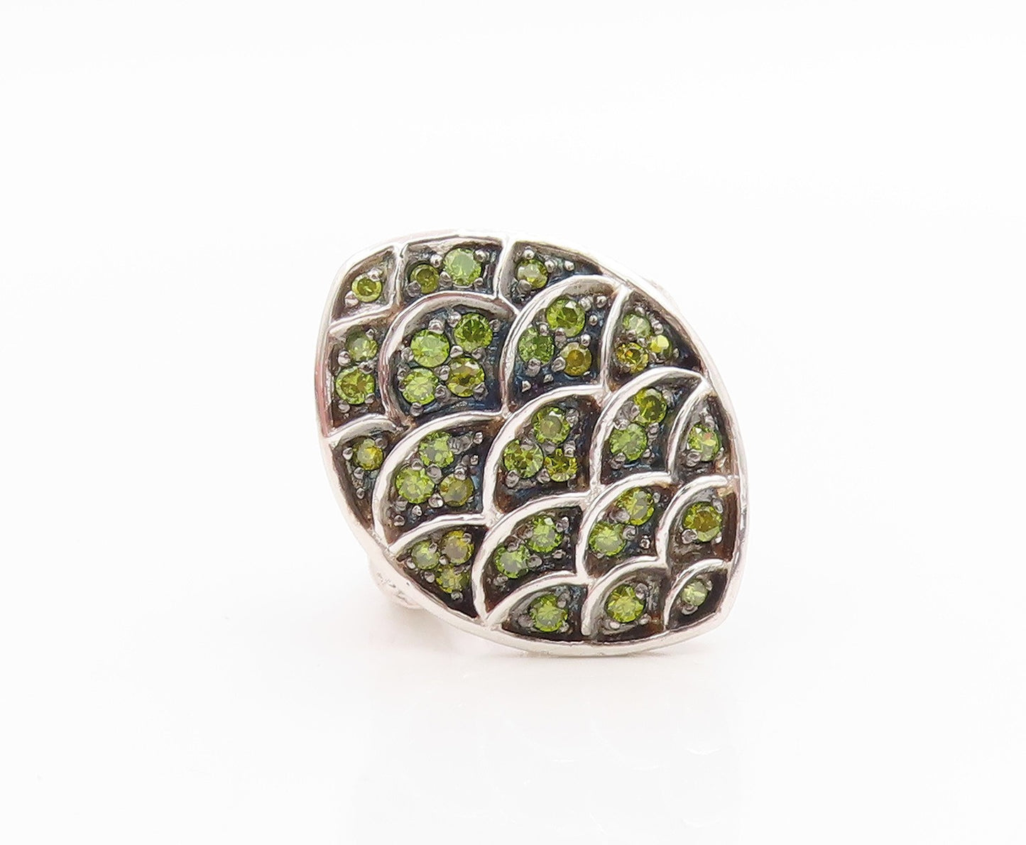 925 Sterling Silver Vintage Ring Green Peridot Mermaid Scale Band  Sz 7  RG35767