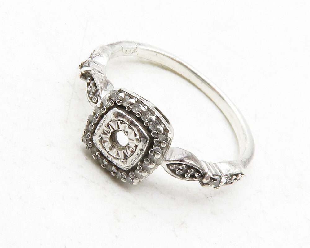 925 Sterling Silver  Genuine Diamonds Square Thin Band Ring Sz 7  RG12485