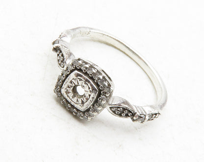 925 Sterling Silver  Genuine Diamonds Square Thin Band Ring Sz 7  RG12485