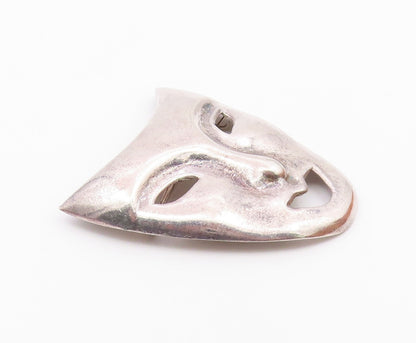 925 Sterling Silver  Vintage Shiny Drama Theater Mask Brooch Pin  BP7882