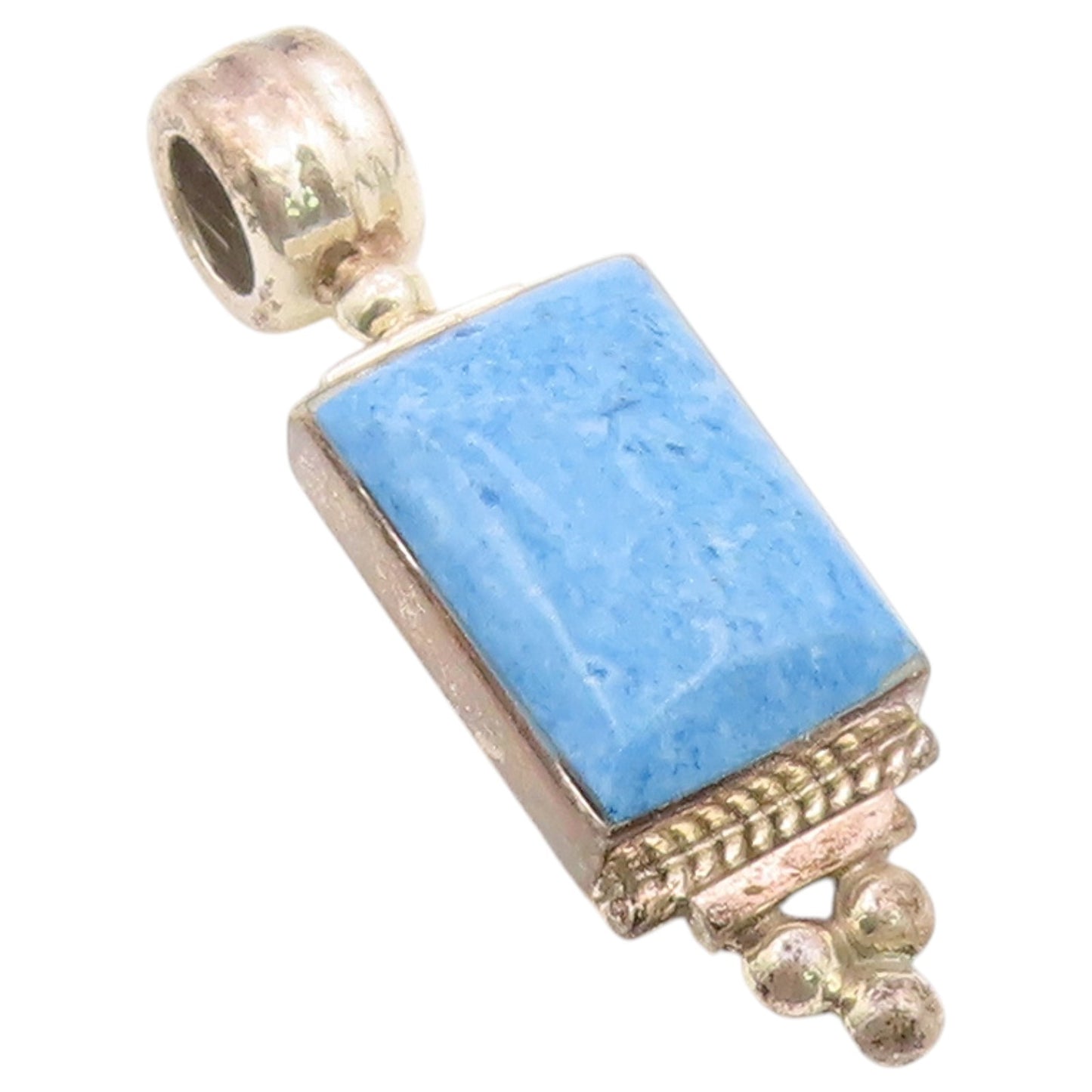 925 Sterling Silver Vintage Pendant MEXICO Turquoise Geometric Charm  PT26369