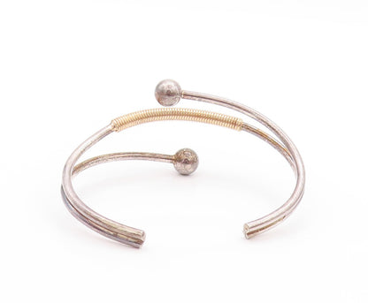 925 Sterling Silver Vintage Bracelet Modernist Gold Coiled Split Beads  BT11212