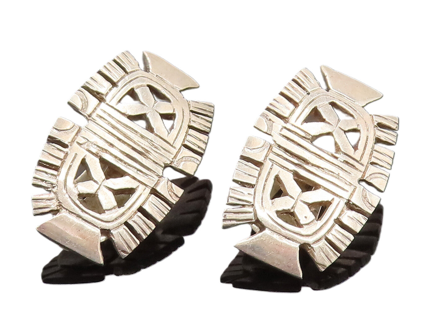 925 Sterling Silver Vintage X Detail & Cutout Edge Clip Back Earrings EG12356