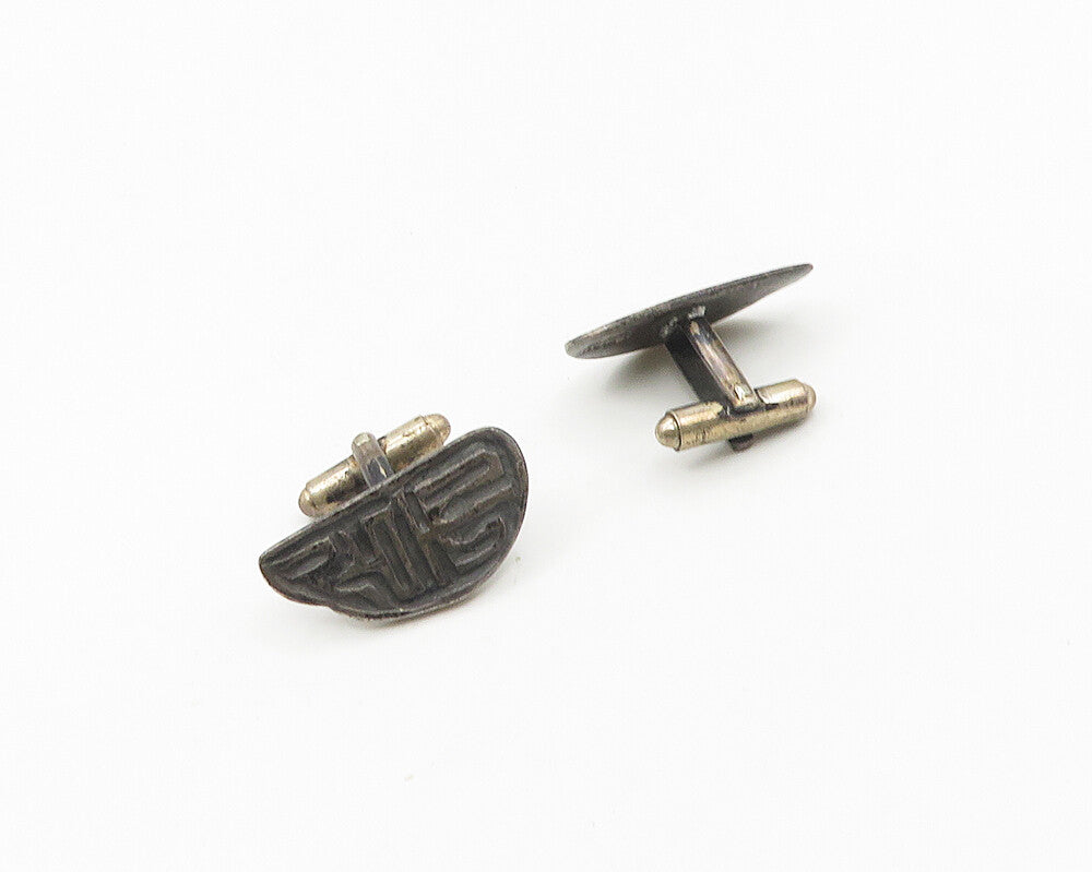 LEVIN 925 Sterling Silver  Vintage Raised Pattern Oxidized Cufflinks  TR2543