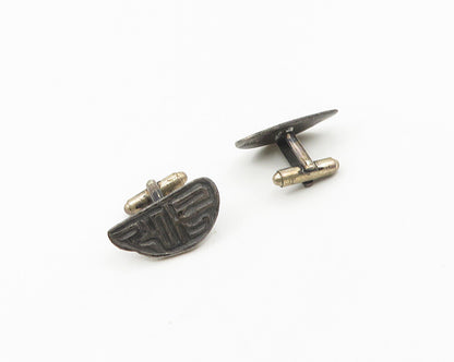 LEVIN 925 Sterling Silver  Vintage Raised Pattern Oxidized Cufflinks  TR2543