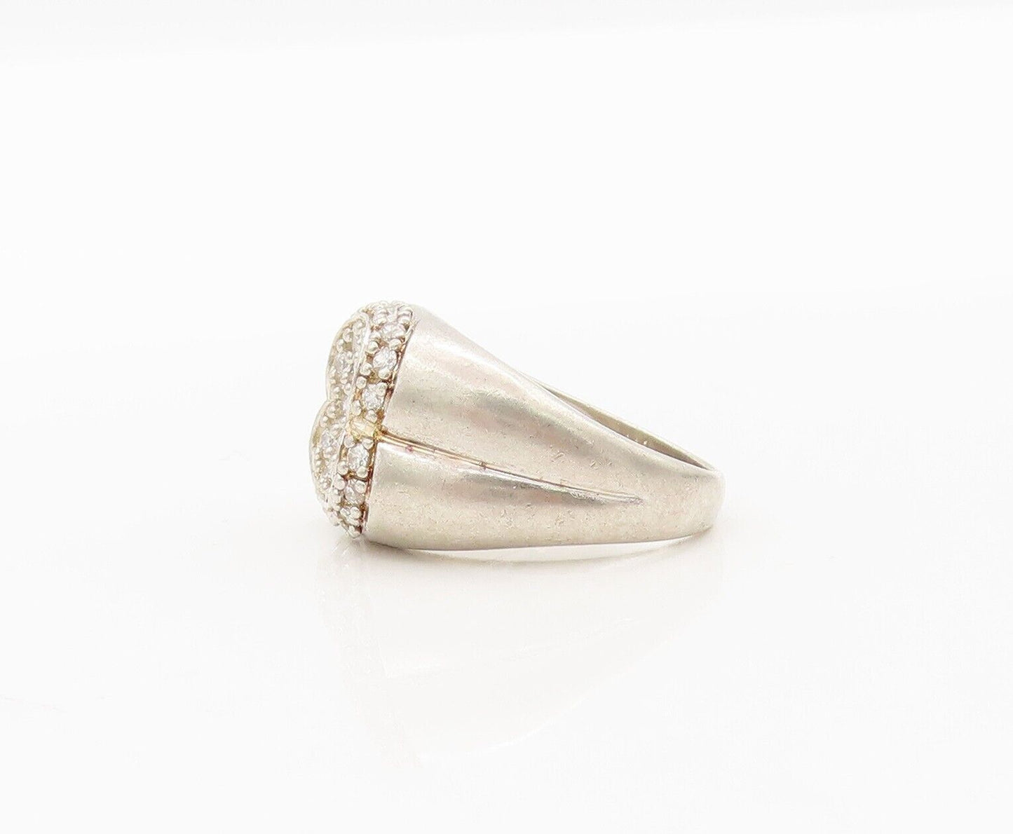 925 Sterling Silver Vintage Ring Designer CZ Inlay Solid Carved  Sz 7  RG28231