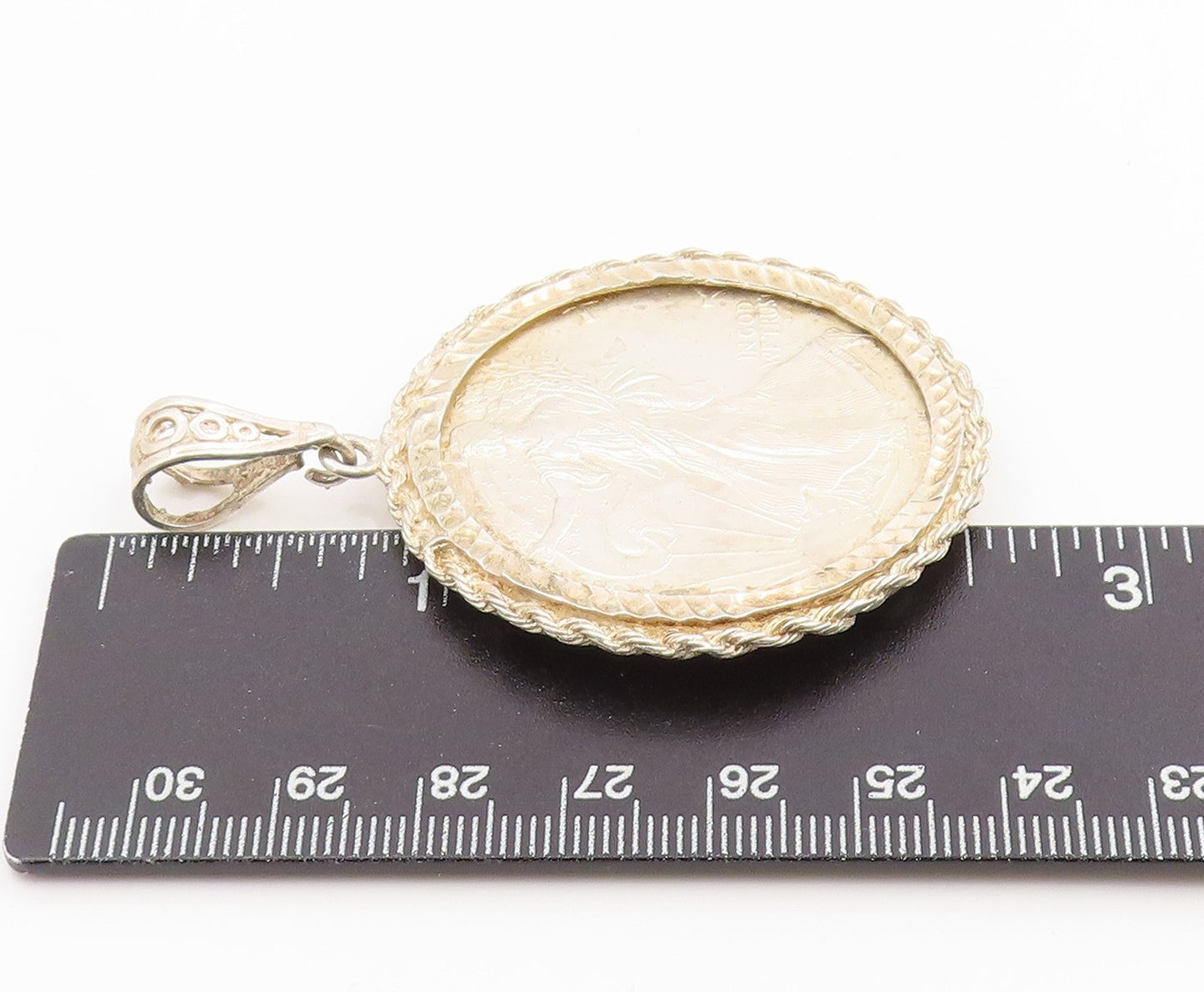 925 Sterling Silver Vintage Pendant One Dollar Twisted Rope Medallion  PT26212