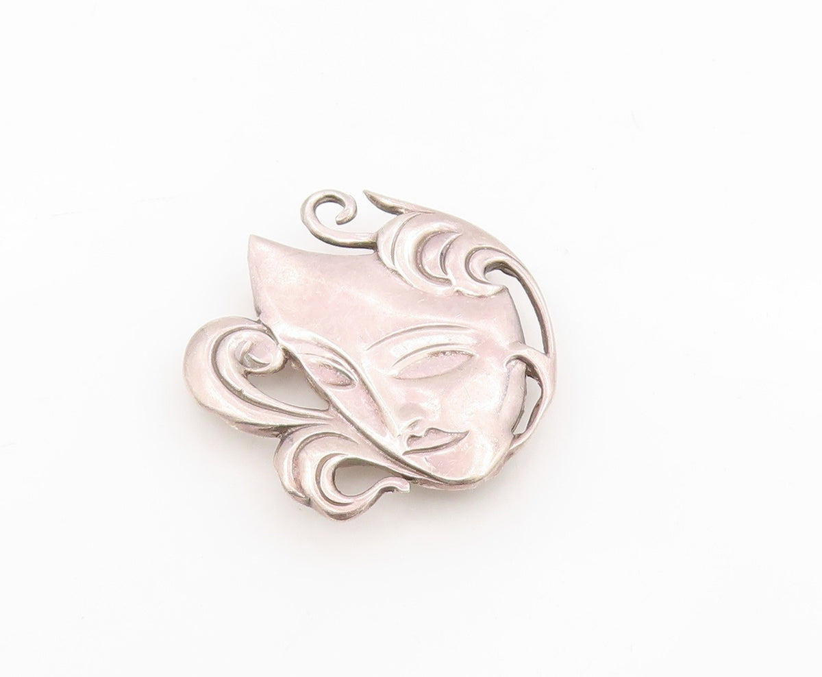 925 Sterling Silver Vintage Brooch Swirly Masquerade Theater Mask Pin  BP12102