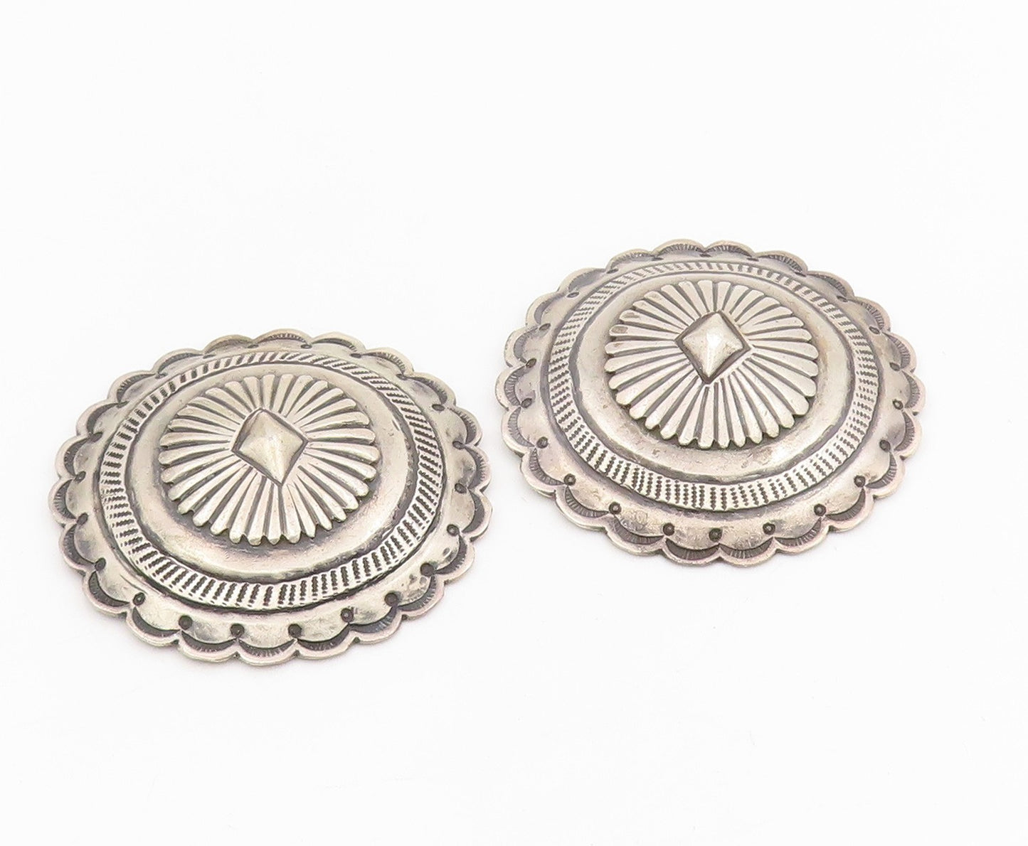 925 Sterling Silver Vintage Belt Buckle SOUTHWESTERN Scalloped Conchos TR4138