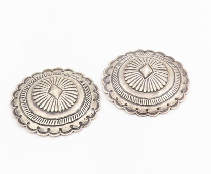 925 Sterling Silver Vintage Belt Buckle SOUTHWESTERN Scalloped Conchos TR4138