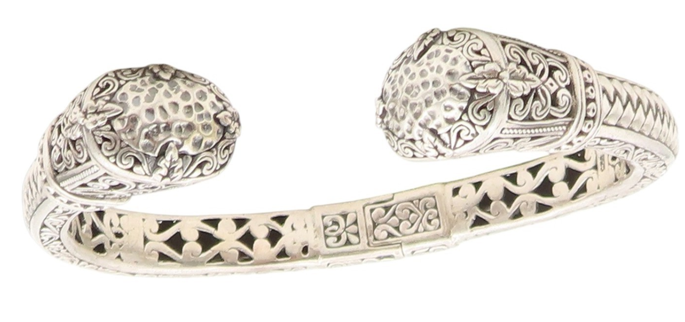 925 Sterling Silver Vintage Bracelet Intricate Floral Scrollwork Cuff  BT11805