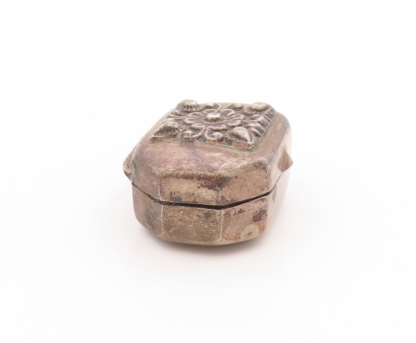 925 Sterling Silver Vintage Pill Box Floral Octagonal Trinket OPENS   TR4009