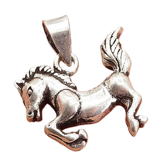 925 Sterling Silver  Vintage Shiny Petite Galloping Horse Drop Pendant  PT6050