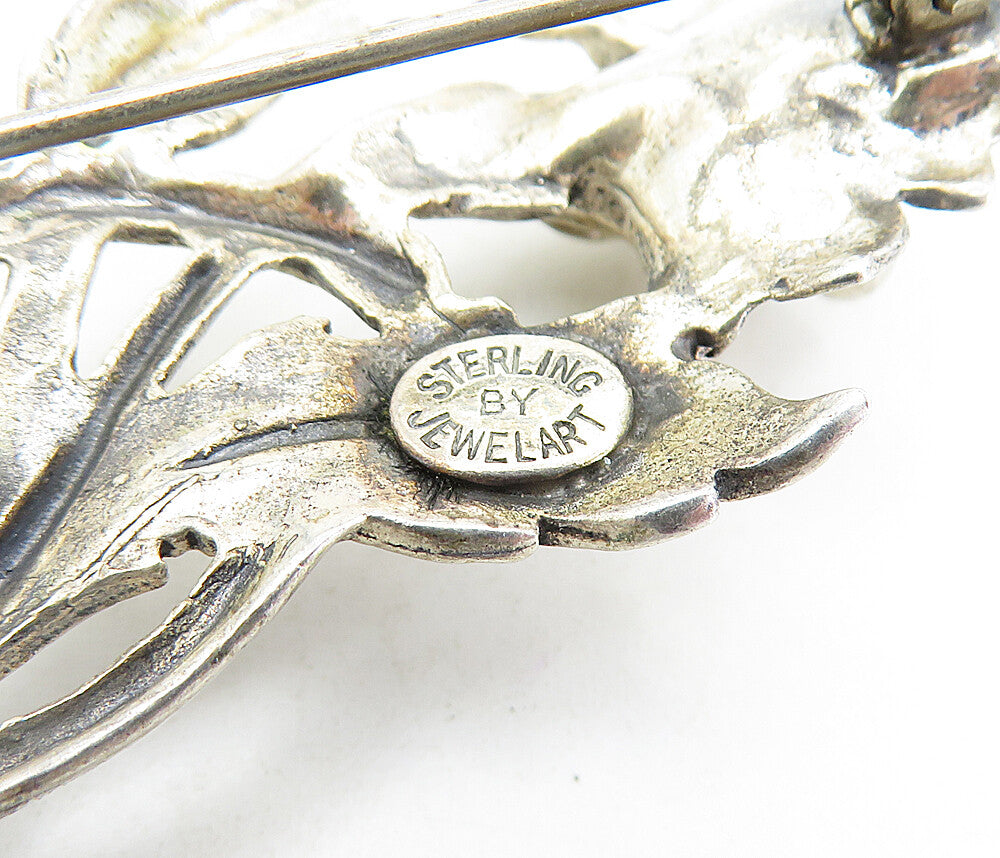 JEWEL ART 925 Sterling Silver  Vintage Sculpted Floral Vine Brooch Pin  BP2359