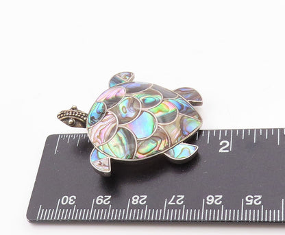 925 Sterling Silver Vintage Brooch Abalone Inlay Sea Turtle Charm  BP11794