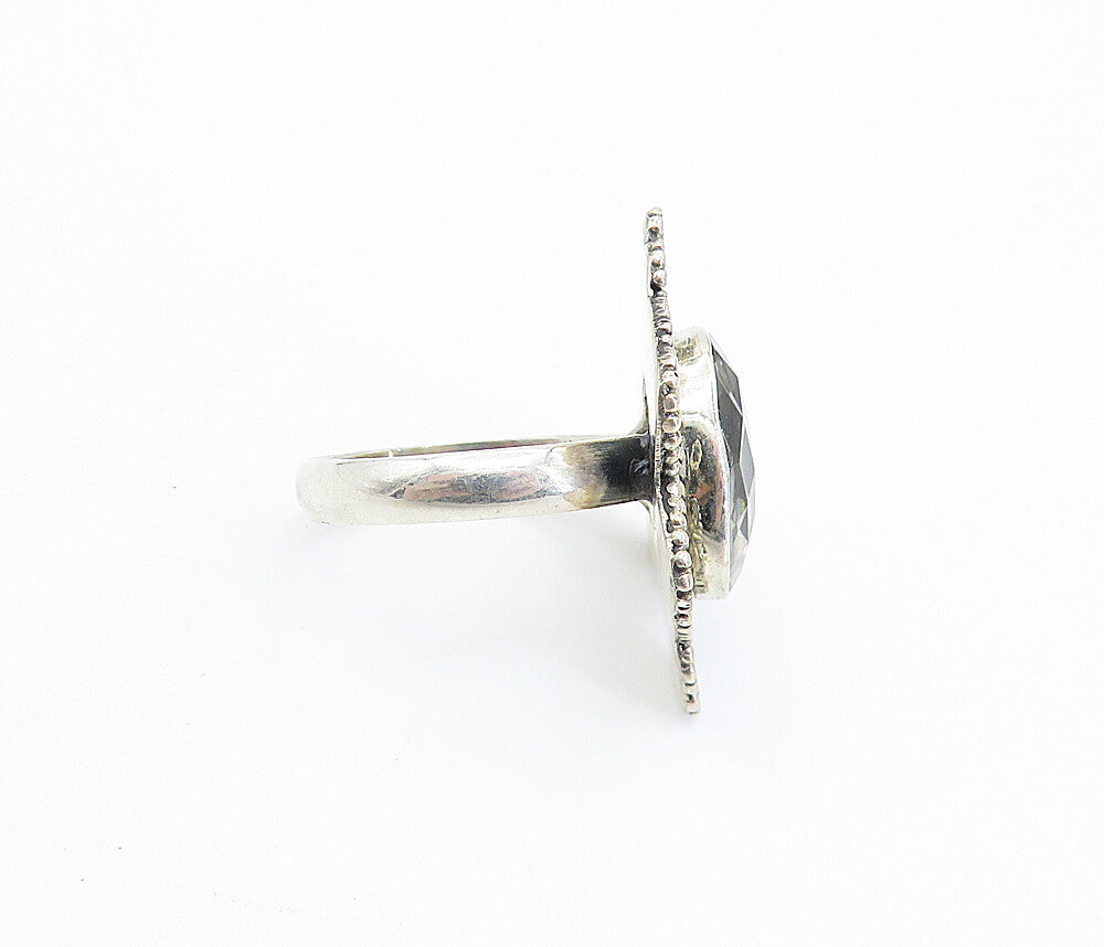 925 Sterling Silver  Vintage Topaz Swirl Border Cocktail Ring Sz 7.5  RG7853