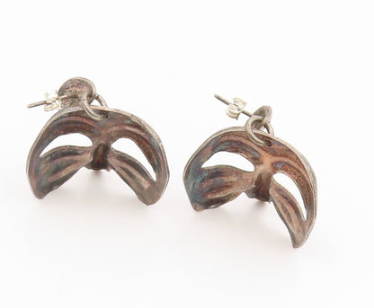 925 Sterling Silver Vintage Earrings Modernist Theatrical Mask Drops  EG13976