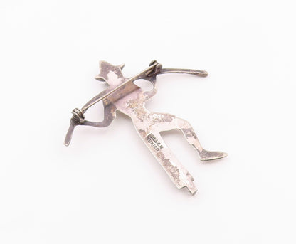 MEXICO 925 Silver  Vintage Antique Man With Carrying Pole Brooch Pin  BP8930