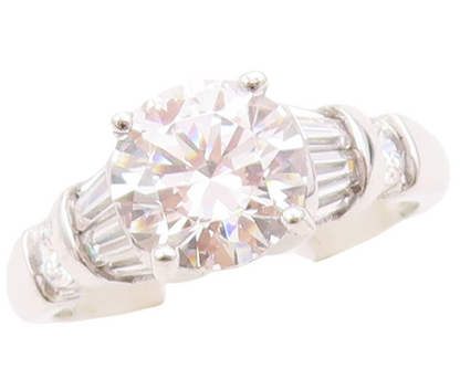 925 Sterling Silver Vintage Ring Designer Round & Rectangle Cut CZ Sz 7  RG30740