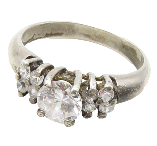 925 Silver  Vintage Cubic Zirconia Solitaire With Accents Ring Sz 10  RG18834