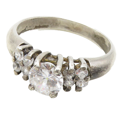 925 Silver  Vintage Cubic Zirconia Solitaire With Accents Ring Sz 10  RG18834