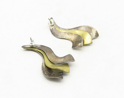 MEXICO 925 Sterling Silver  Vintage Two Tone Swirl Dangle Earrings  EG5193