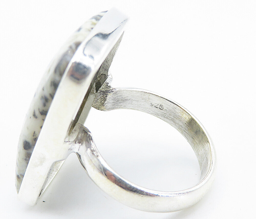 925 Sterling Silver Cabochon Cut Spotted Jasper Cocktail Ring Sz 7 RG8509