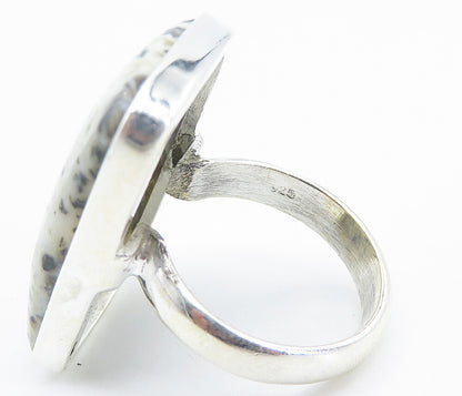 925 Sterling Silver Cabochon Cut Spotted Jasper Cocktail Ring Sz 7 RG8509