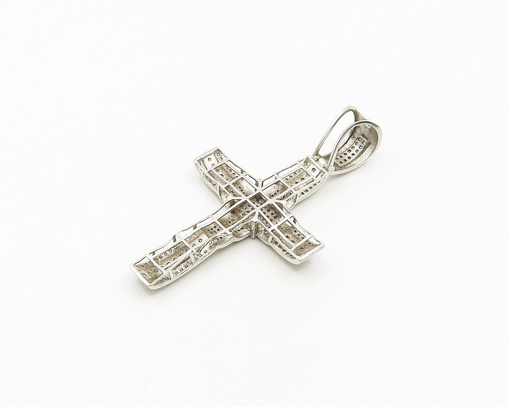 925 Sterling Silver  Sparkling Cubic Zirconia Religious Cross Pendant  PT14743