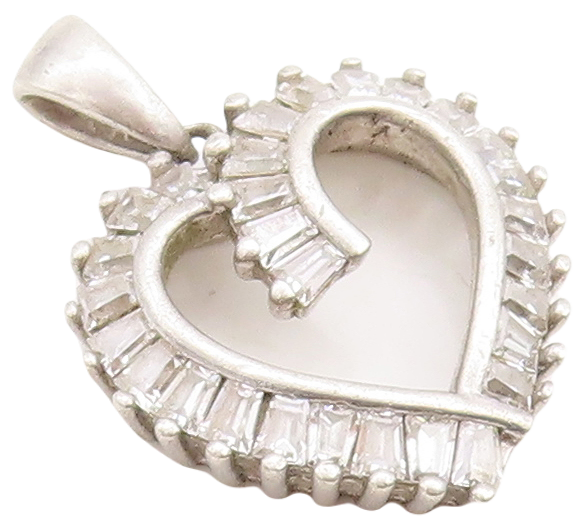 925 Sterling Silver Vintage Pendant Modernist Rectangle Cut CZ Heart  PT23701
