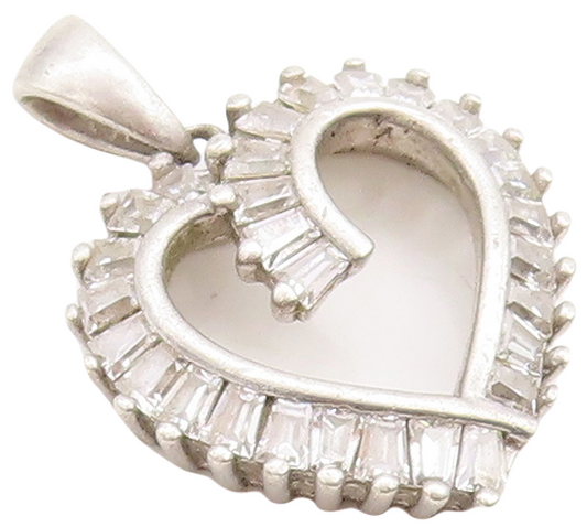 925 Sterling Silver Vintage Pendant Modernist Rectangle Cut CZ Heart  PT23701