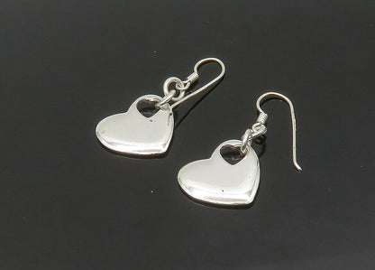 925 Sterling Silver  Vintage Shiny Smooth Love Heart Dangle Earrings  EG10749