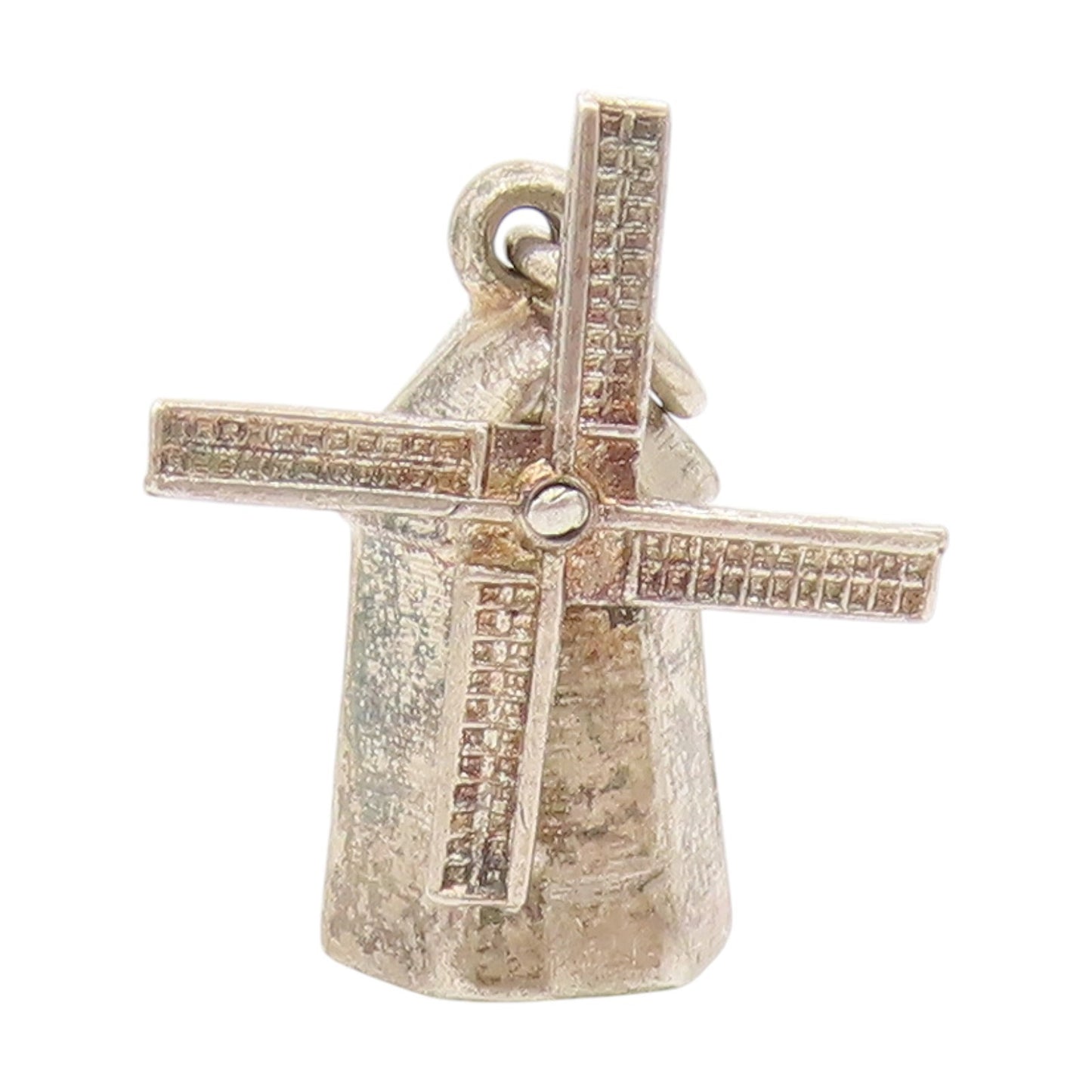 925 Sterling Silver Vintage Pendant 3D Etched Windmill Souvenir Charm  PT25577