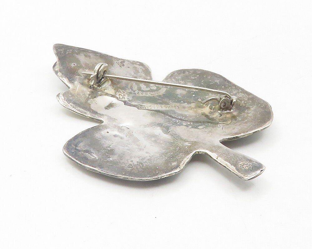 MEXICO 925 Sterling Silver  Vintage Abalone Shell Leaf Brooch Pin  BP4432