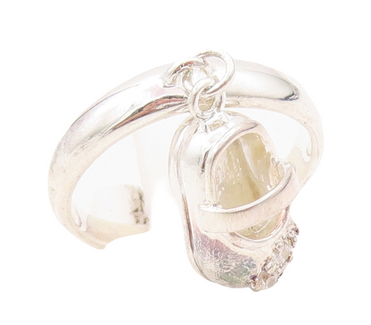 925 Sterling Silver Vintage Ring CZ Inlay Dangling Shoe Charm  Sz 7  RG31117