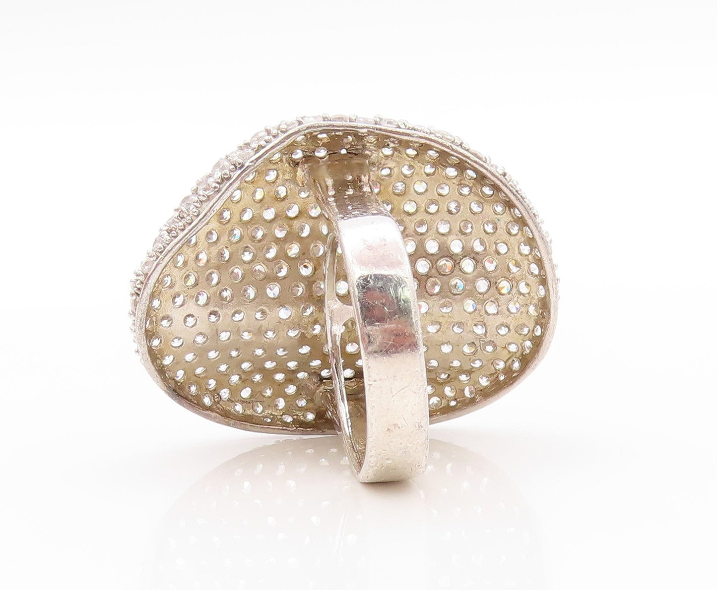 925 Sterling Silver Vintage Ring Brutalist CZ Inlay Disk  Sz 6  RG32836