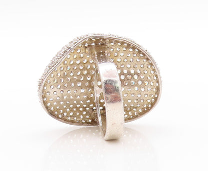 925 Sterling Silver Vintage Ring Brutalist CZ Inlay Disk  Sz 6  RG32836