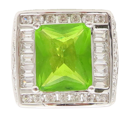 ROSS SIMONS 925 Silver  Vintage Peridot Halo Multi Size CZ Ring Sz 5  RG26845