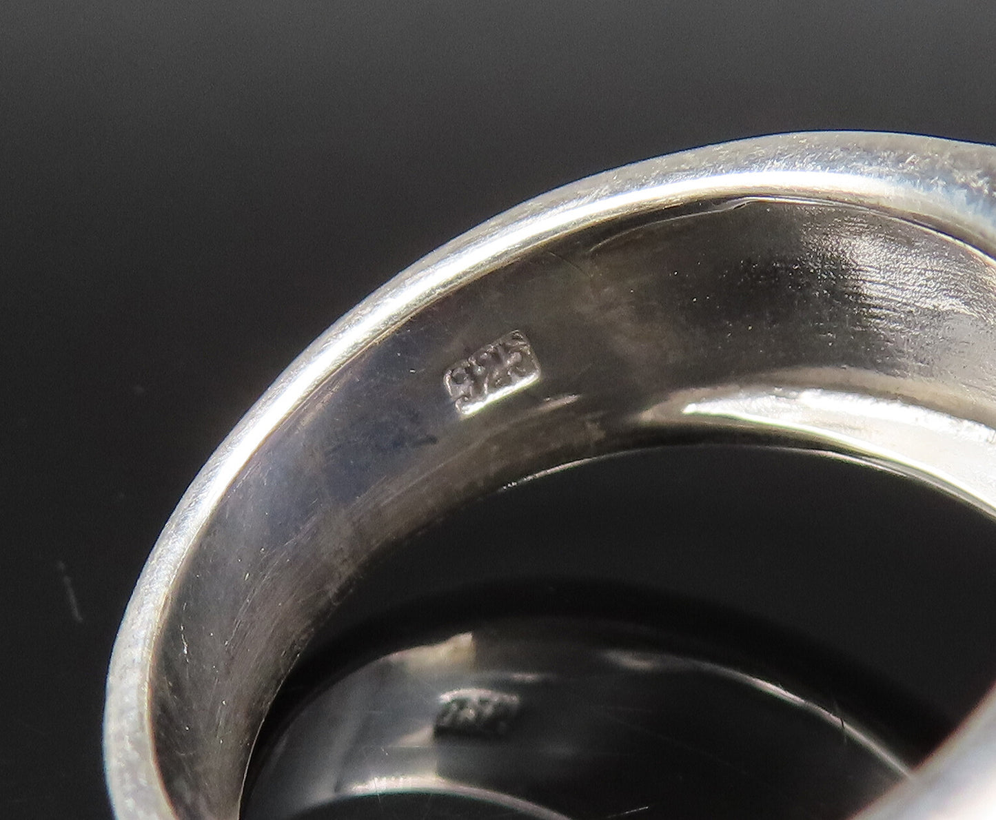 925 Silver  Vintage Unique Water Blue Agate Wavy Frame Ring Sz 7  RG26093